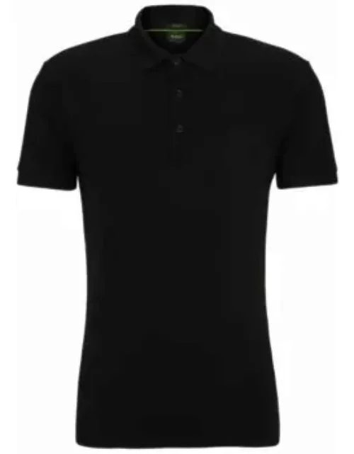 Slim-fit polo shirt with mesh logo- Black Men's Polo Shirt