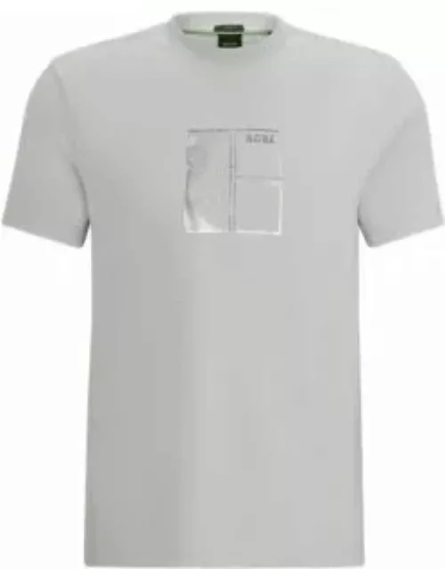 Stretch-cotton T-shirt with metallic artwork- Light Grey Men's T-Shirt