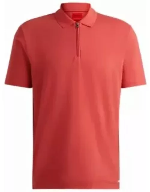 Cotton-blend polo shirt with zip placket- Red Men's Polo Shirt