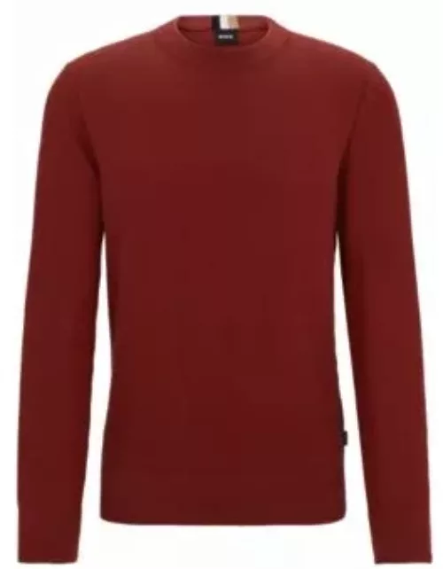 Micro-structured crew-neck sweater in cotton- Light Brown Men's Sweater