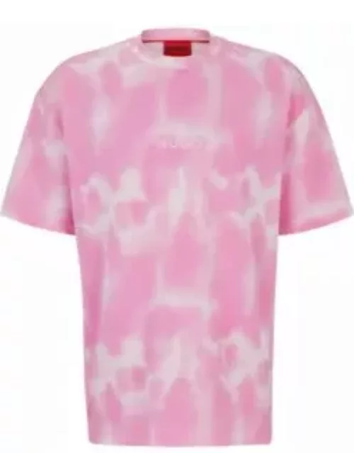 Cotton-jersey T-shirt with seasonal print- Pink Men's HUGO Your Way
