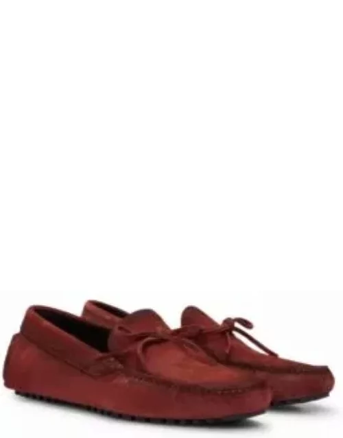 Suede moccasins with buckled upper strap- Brown Men's Casual Shoe