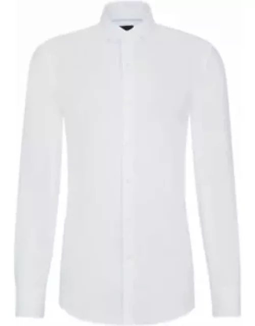 Slim-fit shirt in linen with spread collar- White Men's Shirt