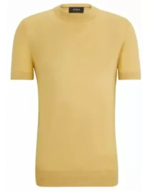 Short-sleeved sweater in Tussah silk- Light Yellow Men's Sweater