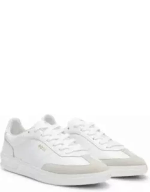 Leather lace-up trainers with suede trims- White Women's Sneaker