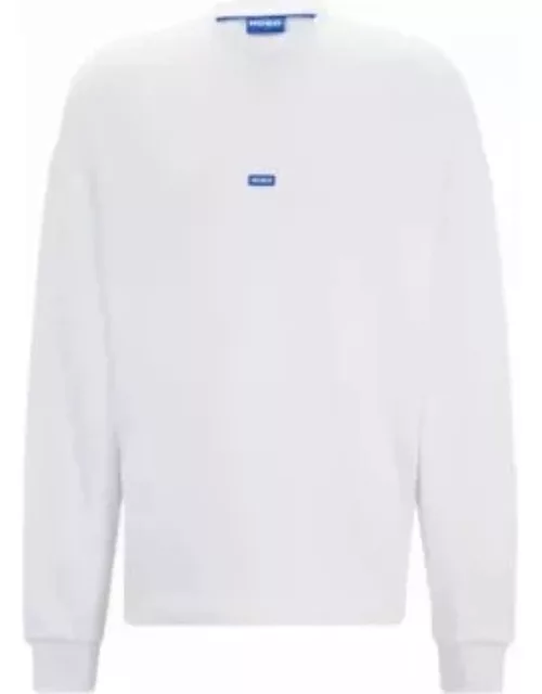 Cotton-terry sweatshirt with blue logo label- White Men's Tracksuit