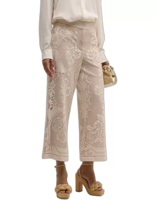 Anisa Cropped Flare-Leg Floral Lace Pant
