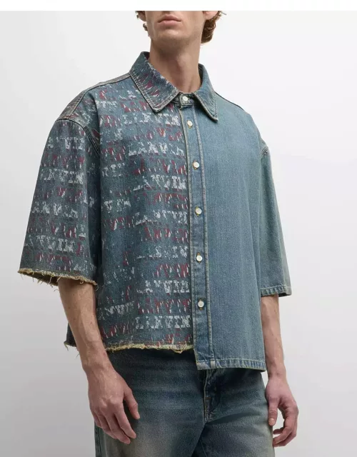 Men's Asymmetric Denim Button-Down Shirt