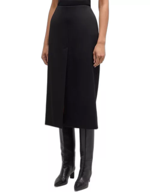 Mariha Slit-Front Wool Gabardine Midi Skirt