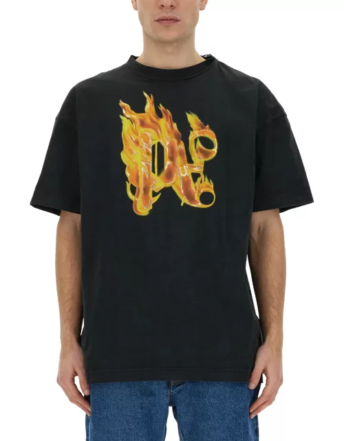 palm angels t-shirt with "burning monogram" print