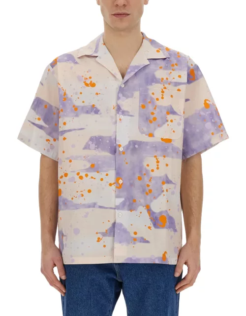 msgm bowling shirt with "dripping camo" print