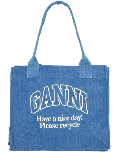 ganni denim tote bag with logo
