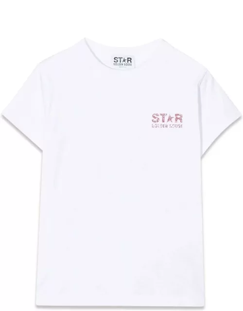 golden goose star t-shirt with glitter logo