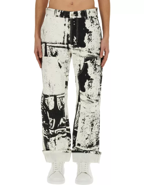 alexander mcqueen workwear jeans with fold print