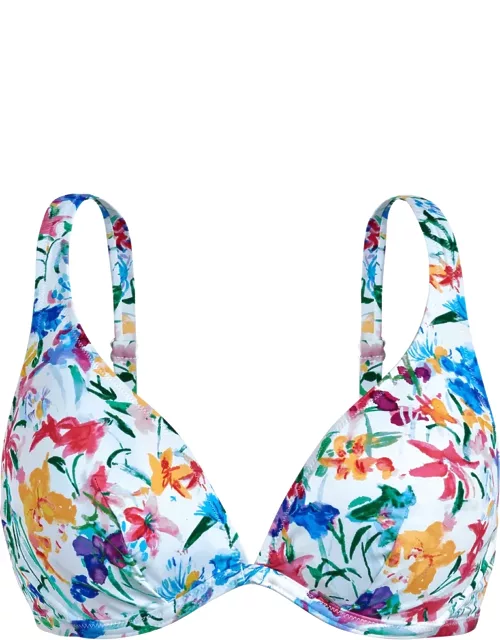 Women Underwire Bikini Top Happy Flowers - Swimming Trunk - Faithful - White