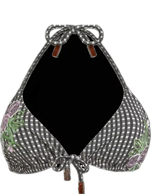 Women Triangle Bikini Top Pocket Check Fleurs Brodées - Swimming Trunk - Fucci - Green