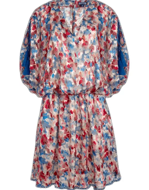 Women Viscose Fluid Cover-up Flowers In The Sky - Dress - Frimouss - Blue