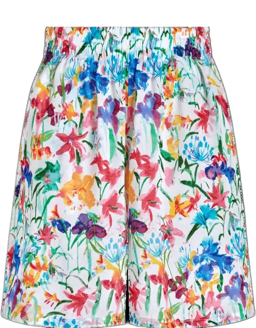 Women Viscose Bermuda Shorts Happy Flowers - Shorts - Linou - White