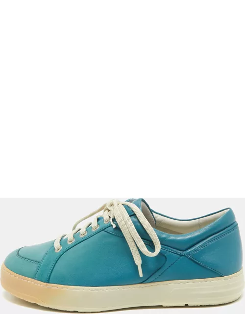 Salvatore Ferragamo Blue Leather Lace Up Sneaker