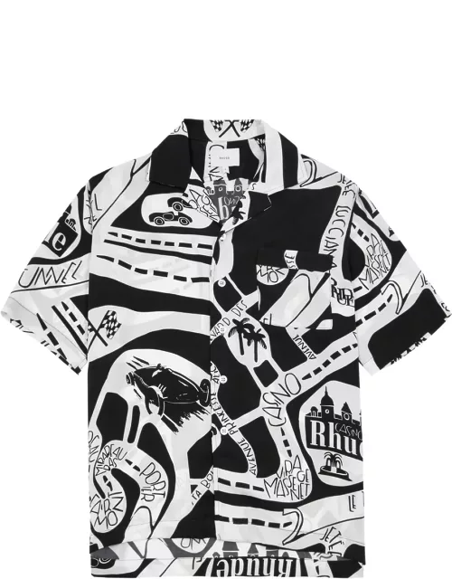 Rhude Strada Printed Silk Shirt - Black And White