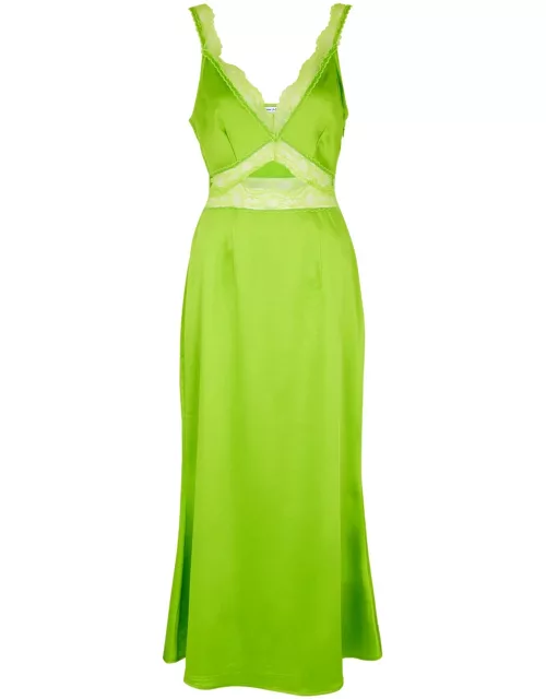 Never Fully Dressed Mimi Lace-trimmed Satin Midi Dress - Lime - 10 (UK10 / S)