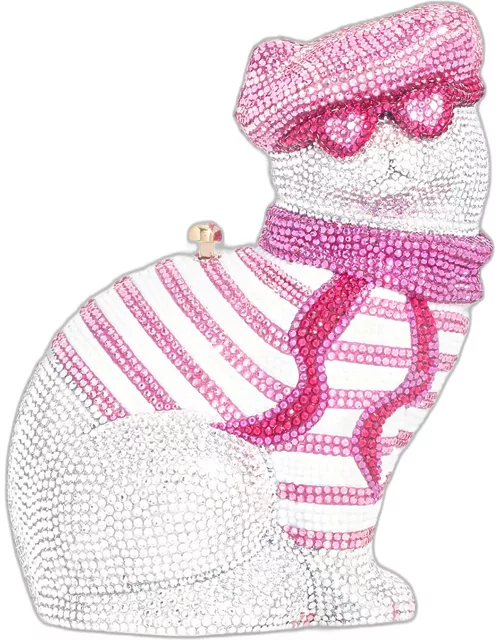 Cat with Beret Crystal Clutch Bag