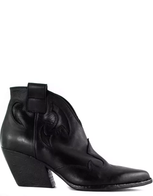Elena Iachi Black Leather Texan Ankle Boot