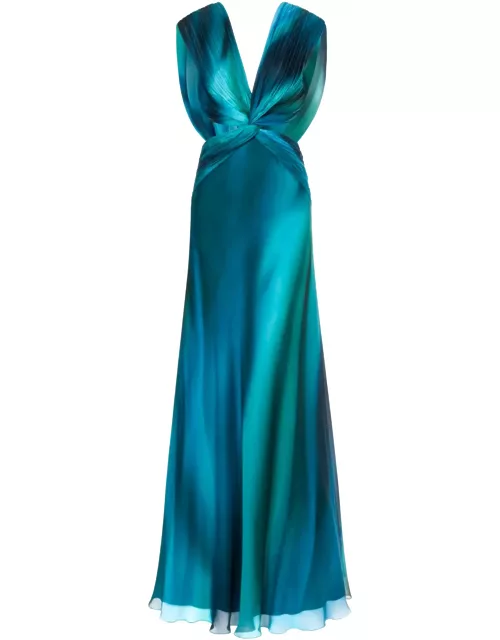 Alberta Ferretti Turquoise Silk Chiffon Long Dres