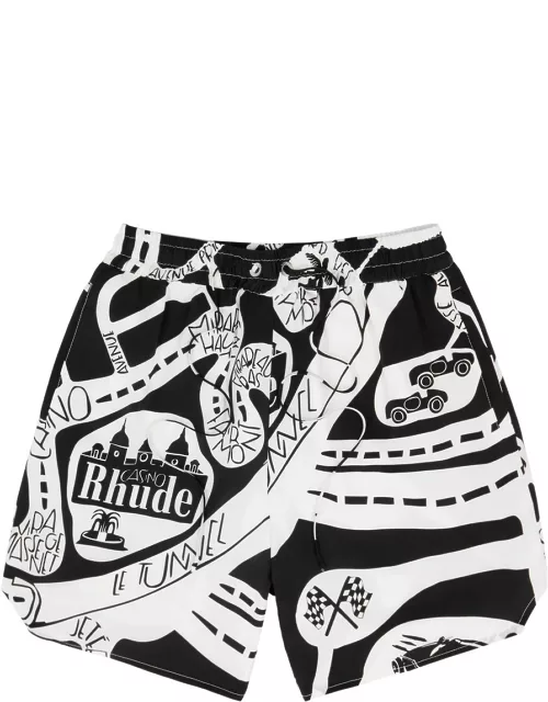 Rhude Strada Printed Silk Shorts - Black And White
