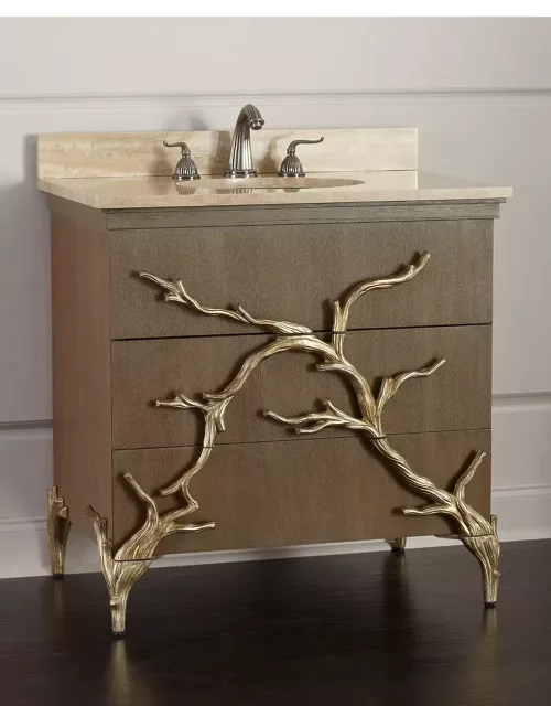 Branch Travertine-Top Vanity with Porcelain Sink