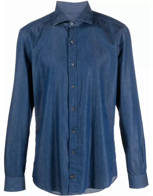 Fay Navy Blue Cotton Denim Shirt