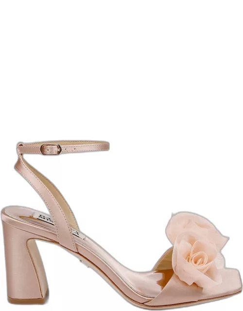 Carli Satin Tulle Rose Ankle-Strap Sandal
